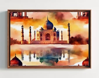 Taj Mahal Watercolor Painting, Watercolor Print, Marble Mausoleum Art, Crown Palace, Agra Painting, India Painting, Travel Poster, Wall Art