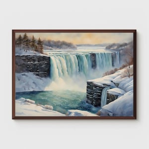 Niagara Falls in Winter Watercolor Painting, Niagara Falls, Waterfall Art, Winter Art, Winterscape, New York Art, Canada Art, Wall Art