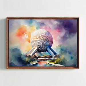 Geometrische Globus Aquarell Malerei, Epcot inspirierte Kunst, Aquarell Kunstdruck, Freizeitpark Kunst