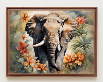 水彩画　(象) エリック・スウィートによる水彩画「象の絵画」アートプリント - Etsy 日本