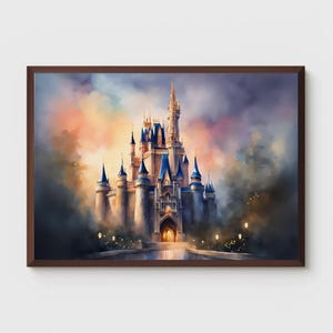 Enchanted Castle Watercolor Painting, Fairytale Art, Princess, Castle, Kids Room Wall Decor, Nursery Wall Art, Wall Art, Watercolor Poster