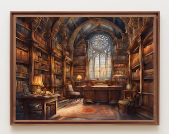 Fantasy Library Watercolor Painting, Watercolor Print, Book Art, Bookstore Wall Art Gift, Library Art, Fantasy Art, Book Gift, Book Decor