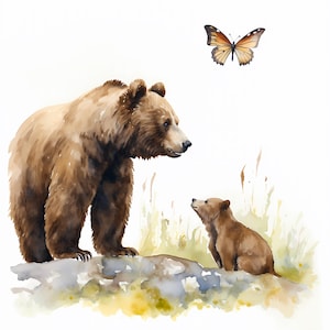 Bär, Bär & Schmetterling Aquarell Malerei, Aquarell Druck, Tier Kunst, Bär Kunst, Schmetterling Kunst, Wildlife Kunstwerk, Cub Kunst, Wandkunst