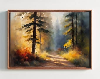 Misty Forest Watercolor Painting, Watercolor Print, Forest Landscape, Foggy Forest, Misty Landscape, Forest Art, Wall Art, Wall Decor