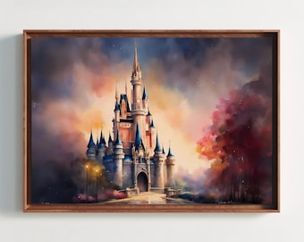 Sleeping Beauty Inspired Watercolor Painting, Fairytale Art, Princess, Castle, Kids Room Wall Decor, Nursery Wall Art, Wall Art