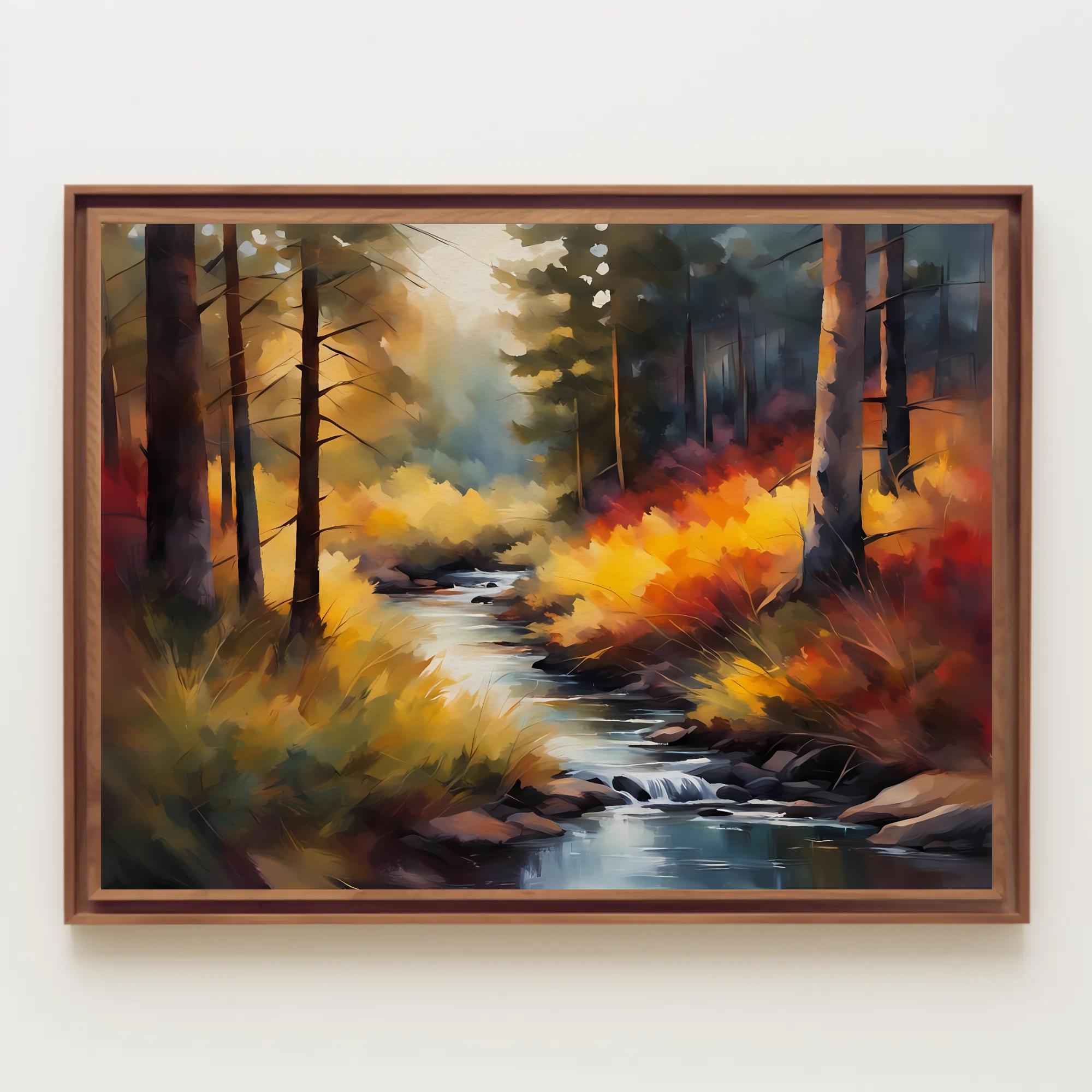 Calm Stream in Forest Watercolor Painting, Watercolor Print, Forest Landscape, Forest Painting, Stream Landscape, Forest Art, Wall Art