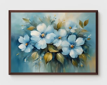 Blue Flower Watercolor Painting, Spring Art, Blue Floral Art, Floral Painting, Watercolor Art Print