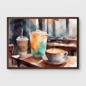 Coffee Watercolor Painting, Watercolor Print, Cafe Art, Kitchen Art, Coffee Painting, Wall Decor, Wall Art