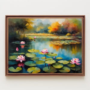 Lotus Pond Watercolor Painting, Watercolor Print, Pond Landscape, Lily Pond Art, Lake Art, Kids Room Art, Wall Art