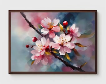 Cherry Blossom Watercolor Painting, Watercolor Print, Sakura Painting, Sakura Tree, Spring Art, Pink Floral Art, Floral Painting, Wall Decor