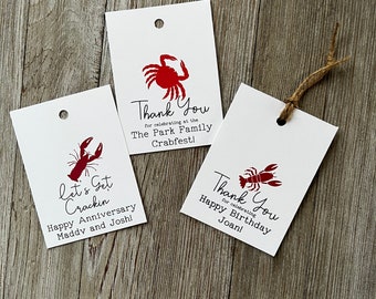 Crawfish Boil, Crab Lobster Seafood Tag,clam Bake Party Decor, seafood Favors, Napkin Ring Place card, Thank You