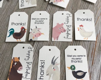 Birthday Party Farm Themed, Animal Favor tag, Thank You Tags, I can personalize