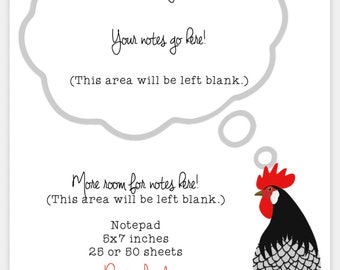 personalized chicken lady notepad, 5x7 poultry farmer notepad, chicken scratches,Easter chick, backyard chicken coop,Mothers Day Gift