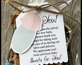 OB GYN baby nurse labor and delivery thank you appreciation gift bag treat bag tag card