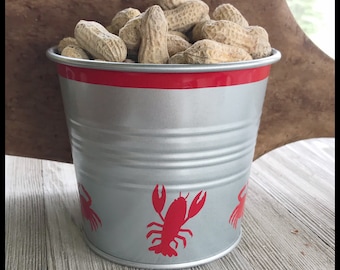 Coastal Seafood Boil Galvanized Bucket, Crab Lobster Crawfish Nautical Design