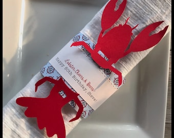 Personalized Lobster Crab Crawfish Seafood Boil Party Themed Napkin, Silverware, and Bib Holder - priced individually or as a set