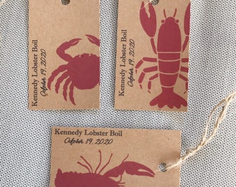 Coastal Lobster, crawfish, crab personalized seafood boil bake tag napkin ring party favor bag