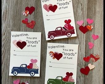 Valentines Day Cards or Kit Classroom Teacher Friend Coworker Cards Farmhouse Red Truck Hearts Assembled