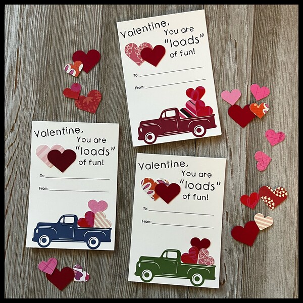 Valentines Day Cards or Kit Classroom Teacher Friend Coworker Cards Farmhouse Red Truck Hearts Assembled