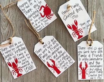 Etiquetas personalizadas para obsequios de marisco fresco de la costa: langosta, cangrejo de río, cangrejo.