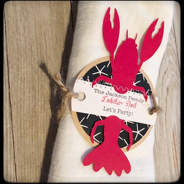 Personalized Lobster Crab Crawfish Seafood Boil Party Circle Themed Napkin, Silverware, and Bib Holder - priced individually