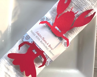 Personalized Lobster Crab Crawfish Seafood Boil Party Themed Napkin, Silverware, and Bib Holder - priced individually or as a set