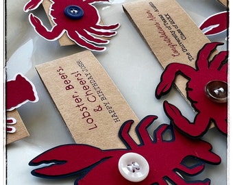 Servilleta personalizada, cubiertos y soporte para babero con temática de langosta, cangrejo, cangrejo, marisco, hervir, fiesta, cumpleaños, boda, hervir cangrejo