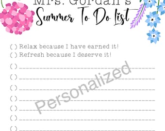 Personalized Teacher Gift Summer To Do List Notepad School Staff Gift