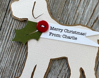 Set Personalized Christmas Tag Card GoldenDoodle Golden Doodle Card Ornament Gift Favor Tag Copper Cream Black Tan Poodle Retriever