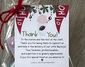 OB GYN Baby Delivery Nurse Appreciation Thank You Ohio State Buckeye gift bag treat bag tag card