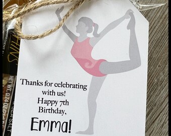 Gymnastics Gymnast birthday party favor bag tag party decor leotard colors personalized