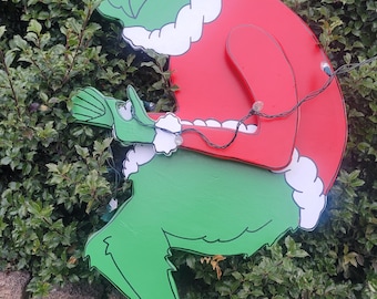 Whoville Sneaky Stealing Grinch Lawn Decoration | Handcrafted Outdoor Christmas Yard Decor
