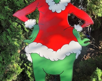 Sneaky Standing Grinch | Handmade Christmas Yard Décor | Large Holiday Outdoor Decoration | Festive Display