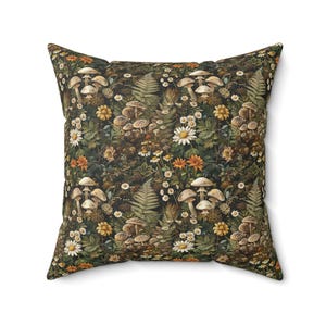 Woodland Throw Pillow, Woodland, Mushrooms, Floral Throw Pillow, Spun Polyester Square Pillow, Pick your size