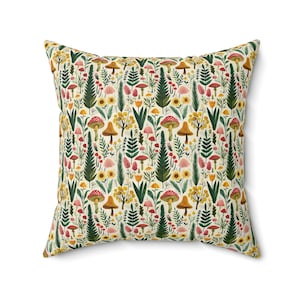 Woodland Throw Pillow, Fern, Mushroom, Woodland,  Floral Throw Pillow, Spun Polyester Square Pillow, Pick your size