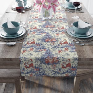 Christmas Toile Table Runner: Festive Cotton Twill Home Decor
