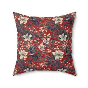 Christmas Whimsical Florals Pillow, Christmas Decorative Pillow, Christmas Pillow, Holiday Throw Pillow, Vintage Style Print