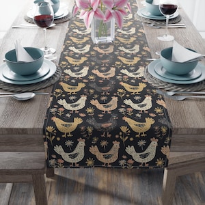 Chicken Farmhouse Table Runner, Farmhouse Kitchen Decor, Country Table Linens, Rustic Dining Table Decoration, Rooster Table Cloth, Table
