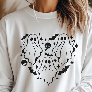 Funny Halloween Ghost Heart Long Sleeve Tee - Unisex Retro Shirt