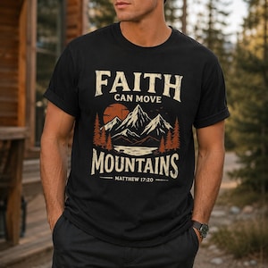 Unisex Faith Shirt, Christian Mountain Tee, Matthew 17:20 Bible Verse Comfort Colors Shirt
