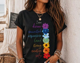 Spiritual Affirmation Flower Graphic Tee, Women's Yoga Meditation Shirt