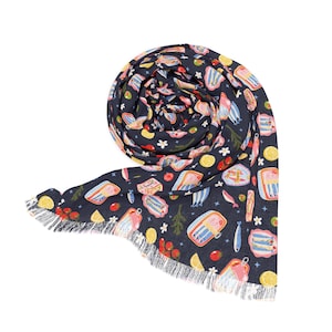 Beachy Sardines Scarf: Lightweight Ocean Print Wrap