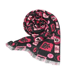 Light Scarf, Trendy Halloween Print Scarf, Black Pink Scarf, Cute Halloween Scarf, Halloween Fashion Accessory, Stylish Fall Scarf