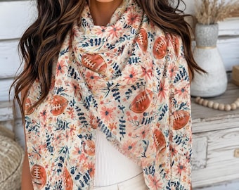 Football Scarf, Floral Game Day Shawl Wrap, Football Mom Gift, Lightweight Sports Fan Scarf, Cute Tailgate Outfit