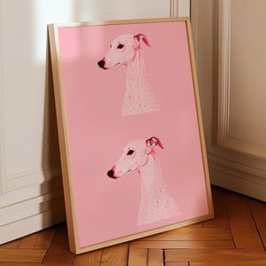 Pink Greyhound Poster - Vintage Dog Wall Art - Digital Illustration in Matte Paper