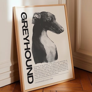 Modern Minimalist Greyhound Poster Print Bland and White - Dog Art Poster - Greyhound Art