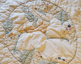 Vintage Baby and Stork Quilt