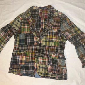 Vintage Polo Ralph Lauren Patchwork Plaid Madras Jacket Blazer Sport Coat Sz 46R