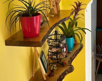 Estantes de pared rústicos de borde vivo flotantes de madera personalizados - Estantes de borde vivo montados en la pared hechos de madera de nogal Estante de cocina montado en la pared