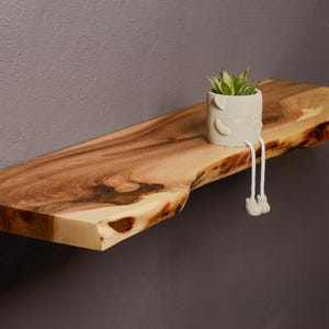 Raw Edge Wooden Wall Shelves with Hidden Brackets - Rustic Wood Floating Live Edge Shelves - Minimalist Home Wall Shelves